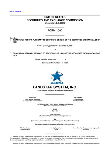 Miniature Landstar System
 10-Q Rapport trimestriel 2020 