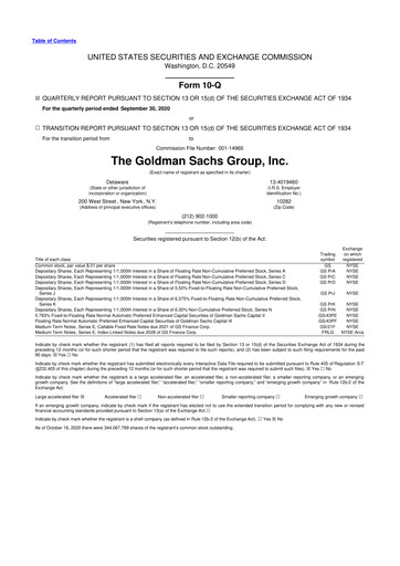 Thumbnail Goldman Sachs 10-Q Quarterly Report FY2020 