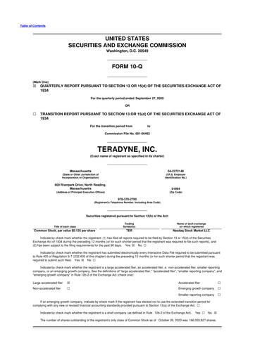 Thumbnail Teradyne 10-Q Quarterly Report FY2020 