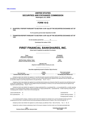 Thumbnail First Financial Bankshares 10-Q Quarterly Report FY2020 