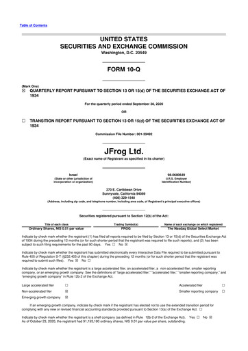Thumbnail JFrog 10-Q Quarterly Report FY2020 