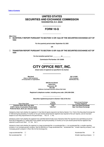 Thumbnail City Office REIT
 10-Q Quarterly Report FY2020 