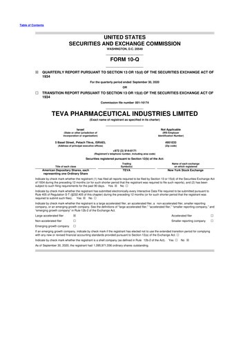 Thumbnail Teva Pharmaceutical Industries 10-Q Quarterly Report FY2020 