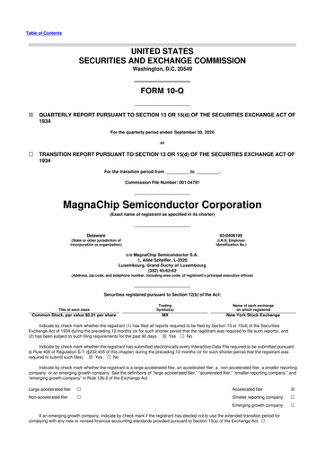 Miniature Magnachip Semiconductor 10-Q Rapport trimestriel 2020 