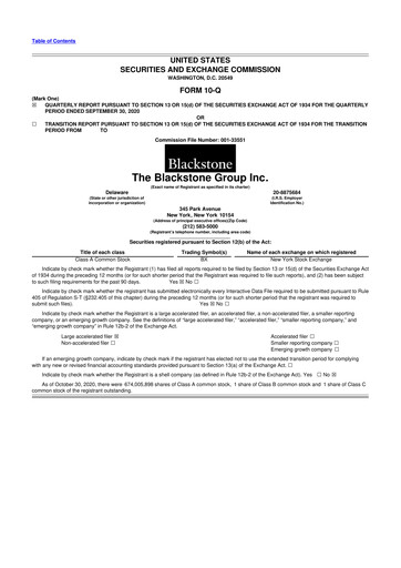 Miniature Blackstone Group 10-Q Rapport trimestriel  