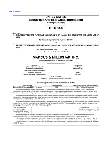 Thumbnail Marcus & Millichap 10-Q Quarterly Report FY2020 