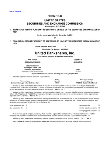 Thumbnail United Bankshares 10-Q Quarterly Report FY2020 