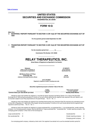 Thumbnail Relay Therapeutics 10-Q Quarterly Report FY 