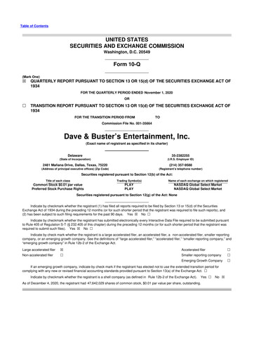 Miniature Dave & Buster's
 10-Q Rapport trimestriel 2020 