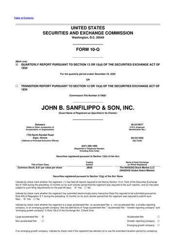 Thumbnail John B. Sanfilippo & Son 10-Q Quarterly Report FY2021 