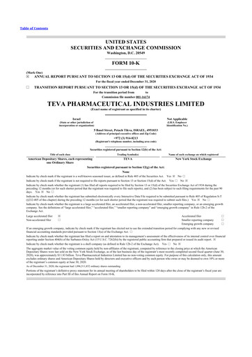 Thumbnail Teva Pharmaceutical Industries 10-K Annual Report 2020