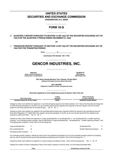 Thumbnail Gencor Industries
 10-Q Quarterly Report FY2021 
