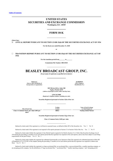 Miniature Beasley Broadcast Group
 10-K Rapport annuel 2020