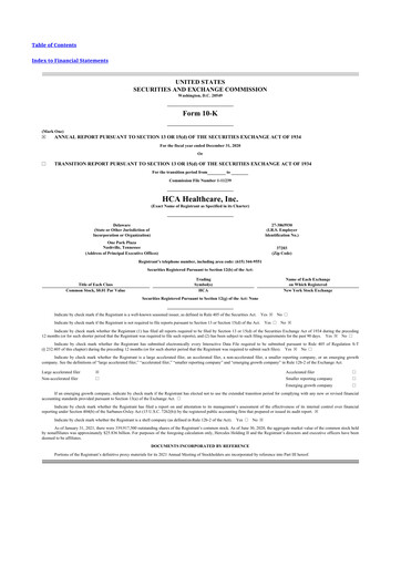 Thumbnail HCA Healthcare 10-K Annual Report 2020