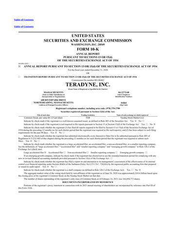 Thumbnail Teradyne 10-K Annual Report 2020