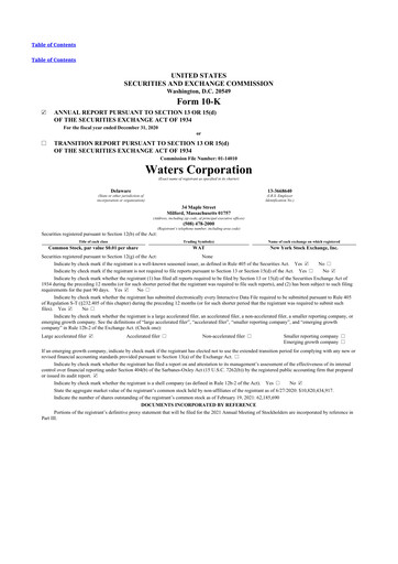 Thumbnail Waters Corporation 10-K Annual Report 2020