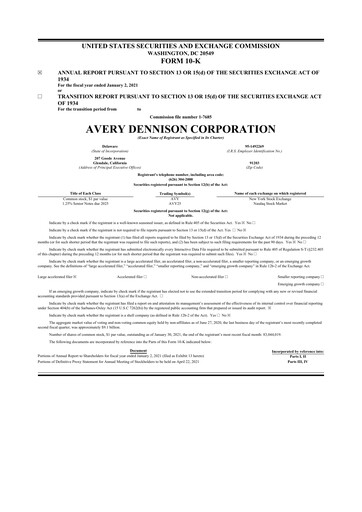 Miniature Avery Dennison
 10-K Rapport annuel 2020