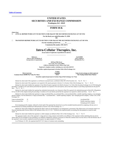 Vorschaubild Intra-Cellular Therapies 10-K Jahresbericht 2020