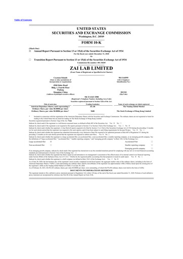 Vorschaubild Zai Lab 10-K Jahresbericht 2020