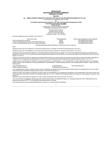 Thumbnail Popular, Inc. (Banco Popular de Puerto Rico) 10-K Annual Report 2020