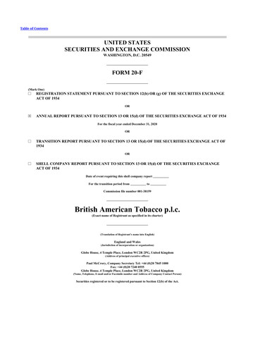 Thumbnail British American Tobacco 20-F Annual Report 2020