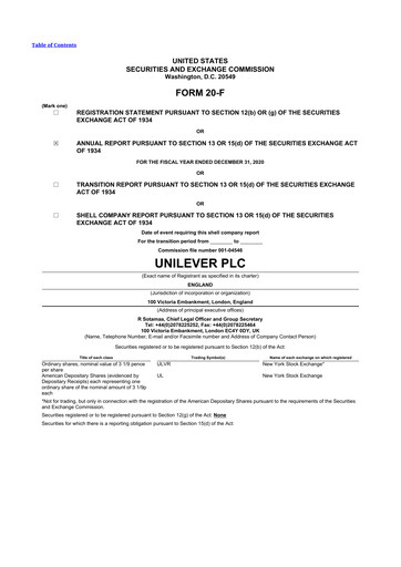 Thumbnail Unilever 20-F Annual Report 2020