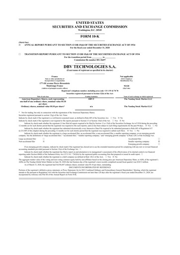 Miniature DBV Technologies 10-K Rapport annuel 2020