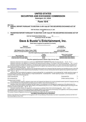 Thumbnail Dave & Buster's
 10-K Annual Report 2020