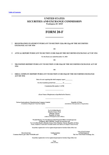 Thumbnail TSMC 20-F Annual Report 2020