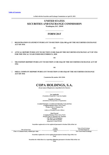 Thumbnail Copa Holdings
 20-F Annual Report 2020