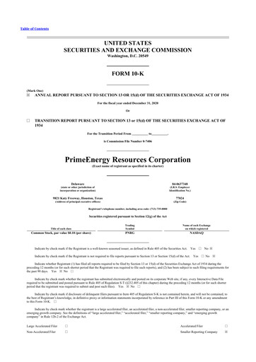 Thumbnail PrimeEnergy Resources 10-K Annual Report 2020
