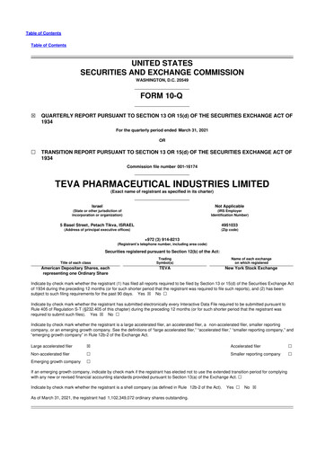 Thumbnail Teva Pharmaceutical Industries 10-Q Quarterly Report FY2021 