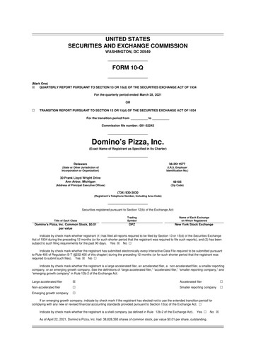 Thumbnail Domino's Pizza 10-Q Quarterly Report FY2021 