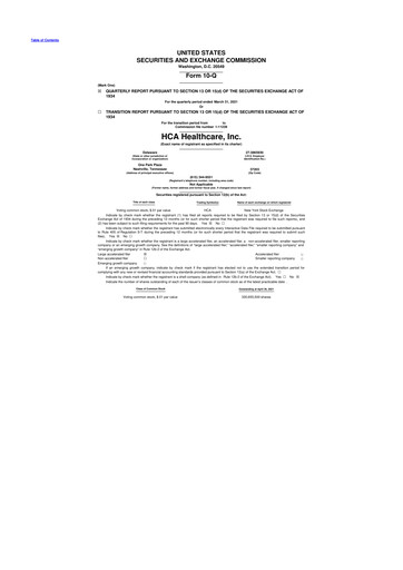 Thumbnail HCA Healthcare 10-Q Quarterly Report FY2021 