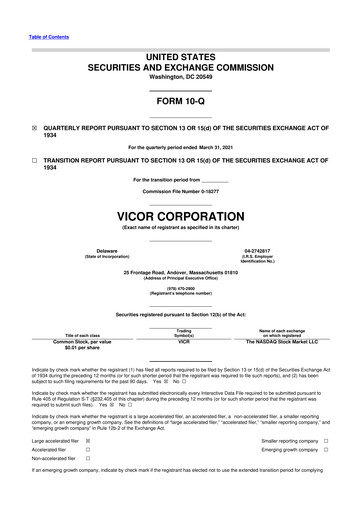 Thumbnail Vicor
 10-Q Quarterly Report FY2021 