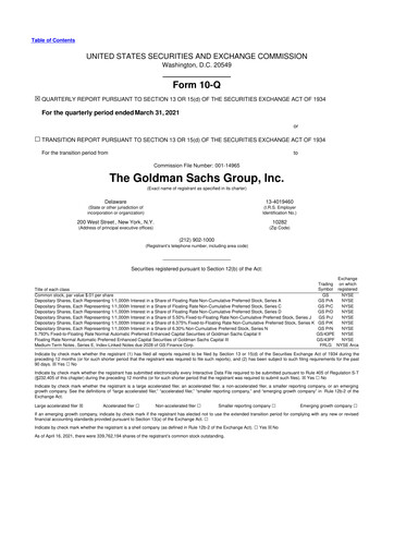 Thumbnail Goldman Sachs 10-Q Quarterly Report FY2021 