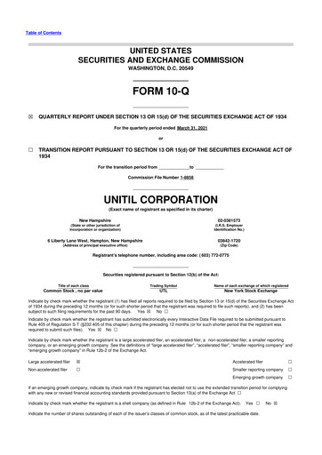 Miniature Unitil Corporation
 10-Q Rapport trimestriel 2021 