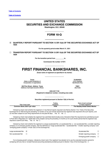 Thumbnail First Financial Bankshares 10-Q Quarterly Report FY2021 