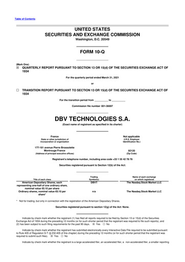 Miniature DBV Technologies 10-Q Rapport trimestriel 2021 