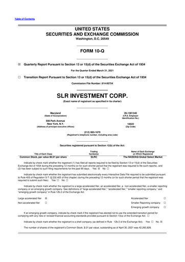 Thumbnail SLR Investment 10-Q Quarterly Report FY 