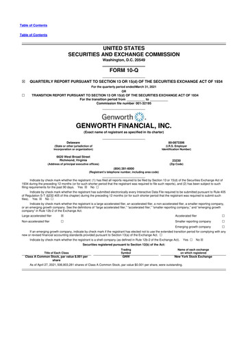 Thumbnail Genworth Financial
 10-Q Quarterly Report FY2021 