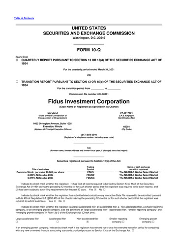 Miniature Fidus Investment Corporation 10-Q Rapport trimestriel  