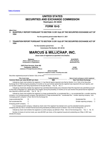 Thumbnail Marcus & Millichap 10-Q Quarterly Report FY2021 