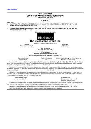 Miniature Blackstone Group 10-Q Rapport trimestriel  