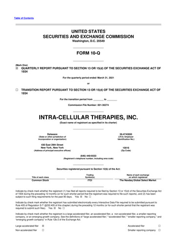Vorschaubild Intra-Cellular Therapies 10-Q Quartalsbericht 2021 