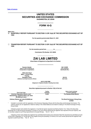 Thumbnail Zai Lab 10-Q Quarterly Report FY 