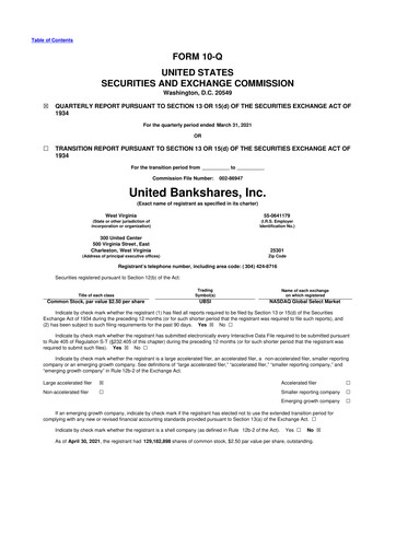 Thumbnail United Bankshares 10-Q Quarterly Report FY2021 