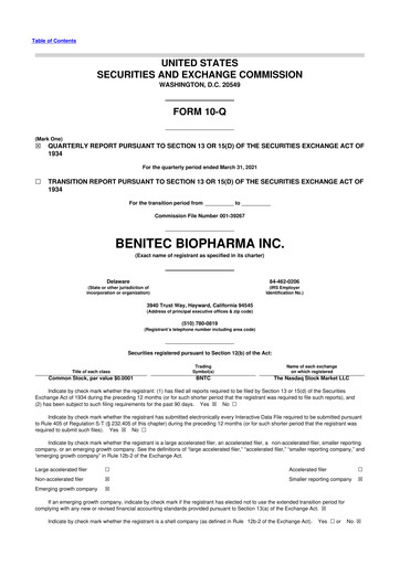 Thumbnail Benitec Biopharma
 10-Q Quarterly Report FY2021 