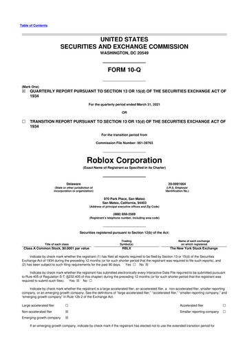 Vorschaubild Roblox 10-Q Quartalsbericht 2021 