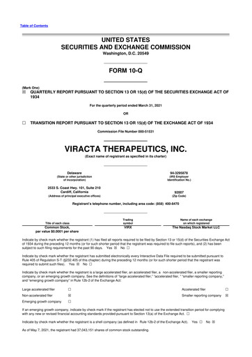 Vorschaubild Viracta Therapeutics 10-Q Quartalsbericht 2021 